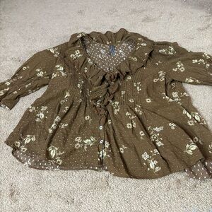 Anthropologie Brown Floral Blouse